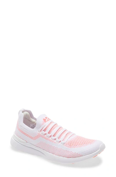 Shop Apl Athletic Propulsion Labs Techloom Breeze Knit Running Shoe In White / Magenta / Neon Peach