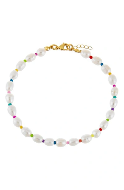 Shop Adinas Jewels Multicolor Freshwater Pearl Anklet In White Multi