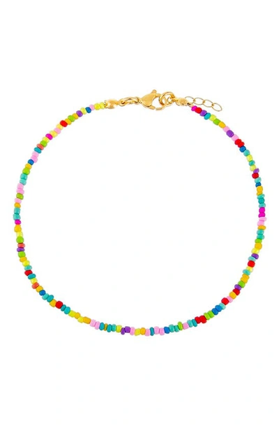 Shop Adinas Jewels Rainbow Beaded Anklet In Pink Multi