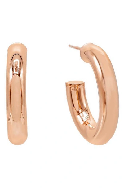 Shop Adinas Jewels Thick Tubular Hoop Earrings In Rose Gold
