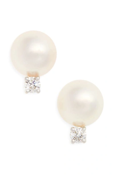 Shop Mikimoto Akoya Pearl & Diamond Stud Earrings In White Gold