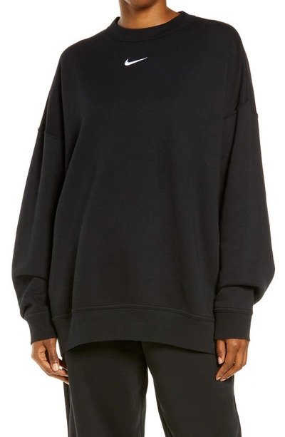 Shop Nike Sportswear Collection Essentials Oversize Fleece Crew Sweatshirt In Black/ White