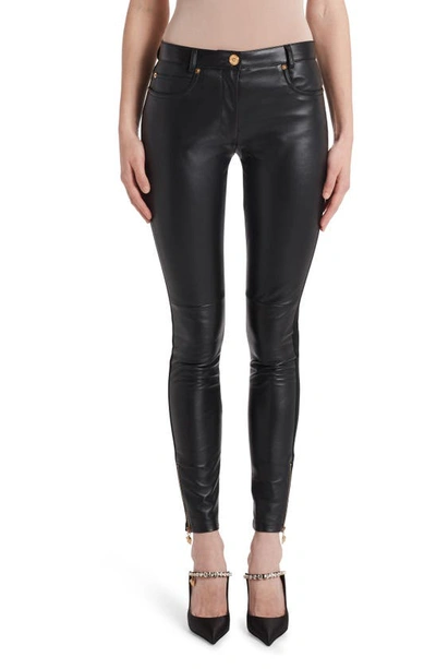 Shop Versace Mixed Media Zip Cuff Skinny Pants In 1b000 Black