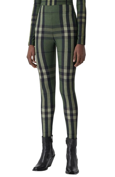 Shop Burberry Madden Check Stretch Jersey Leggings In Military Green Ip Ch