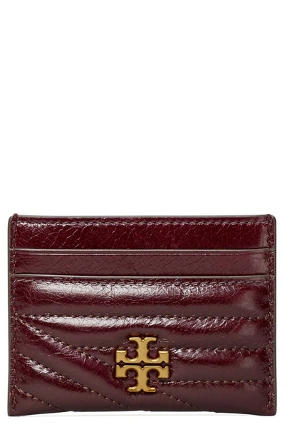 Shop Tory Burch Kira Chevron Glazed Leather Card Case In Fig