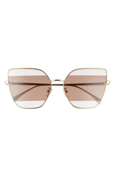 Shop Fendi The  Stripes 61mm Cat Eye Sunglasses In Shiny Endura Gold / Brown