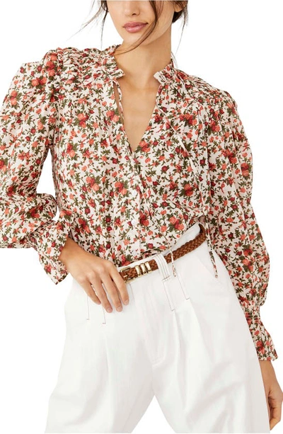 Shop Free People Meant To Be Floral Cotton Blouse In Vintage Combo