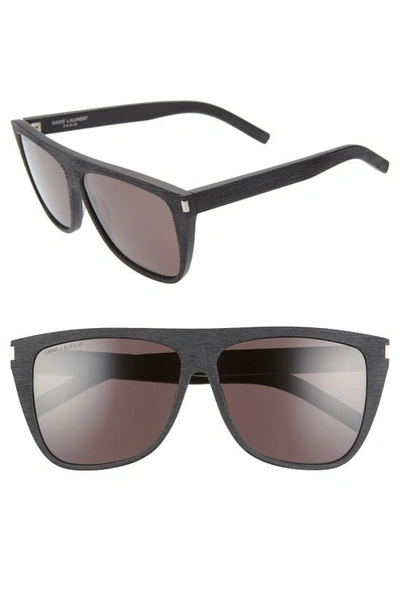 Shop Saint Laurent 59mm Sunglasses In Wood Effect Black/ Grey Solid