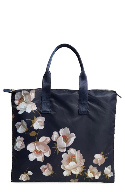 Ted Baker Gisela Pearl Foldaway Shopper Tote & Pouch In Dark Blue