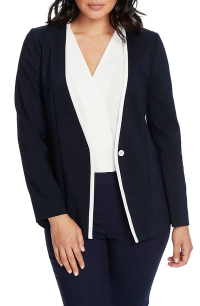 Shop Chaus One-button Contrast Trim Jacket In Evening Navy