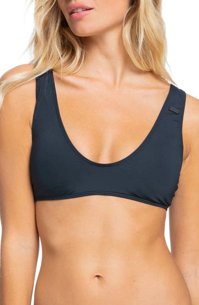 Shop Roxy Beach Classics Elong Triangle Bikini Top In Anthracite