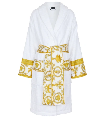 Versace Printed Poplin-trimmed Cotton-terry Jacquard Robe In White |  ModeSens