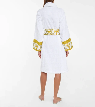 Shop Versace Baroque Cotton Bathrobe In White