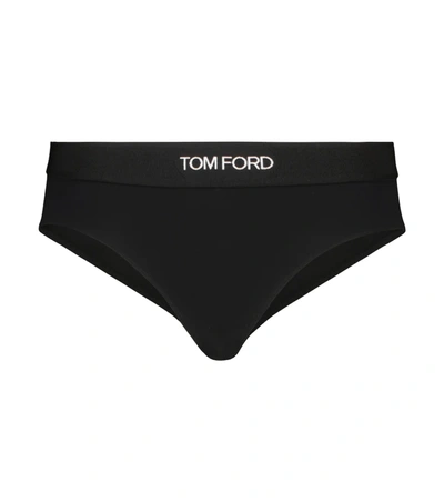 Shop Tom Ford Logo Stretch-jersey Briefs In Black