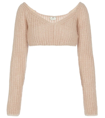 Shop Fendi Mohair And Silk-blend Cropped Sweater In Pink