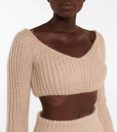 Shop Fendi Mohair And Silk-blend Cropped Sweater In Pink