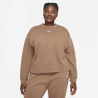 Shop Nike Sportswear Collection Essentials Women's Oversized Fleece Crew In Archaeo Brown,white