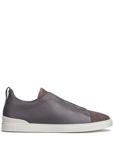 Shop Ermenegildo Zegna Triple Stitch Grained Leather Sneakers In Grey