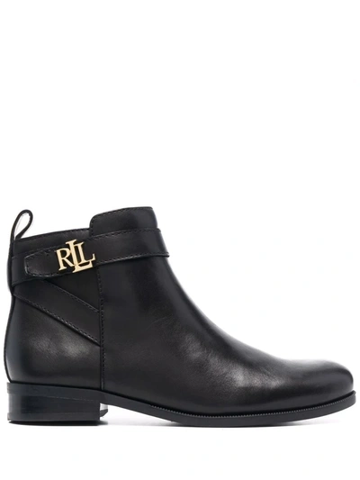 Shop Lauren Ralph Lauren Logo-plaque Leather Ankle-boots In Schwarz