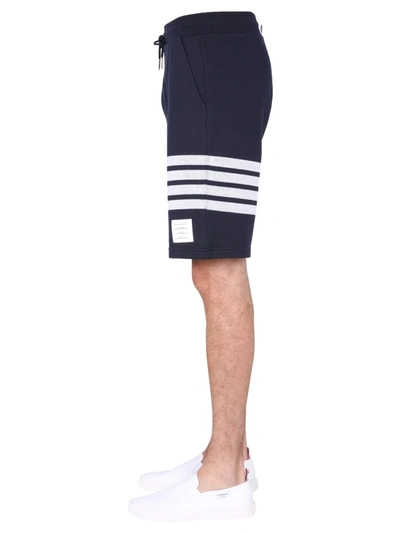 Shop Thom Browne 4bar Fleece Shorts In Blue