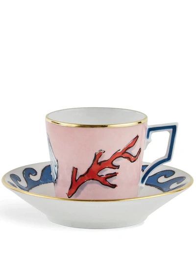 Ginori 1735 Viaggio Di Nettuno Coffee Cups And Saucers (set Of 2) In Rosa