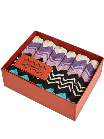 Shop Missoni Six-set Giacomo Zigzag Towels In Blau