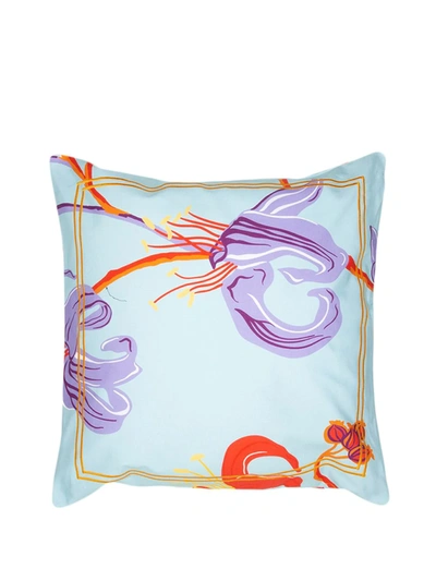 Shop La Doublej Maneater-print Cotton Cushion In Blau