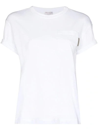 Shop Brunello Cucinelli Rolled Sleeve Crewneck T-shirt In Weiss