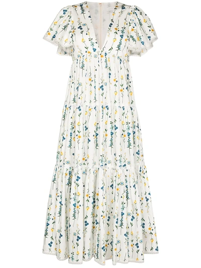 Shop Borgo De Nor Agnes Floral-print Midi Dress In Weiss