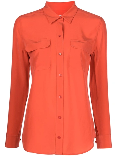 Shop Equipment Slim-cut Long-sleeved Silk Shirt In Orange