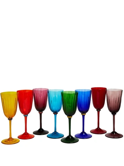 Shop La Doublej Rainbow Set Of 8 Wine Glasses In Blau