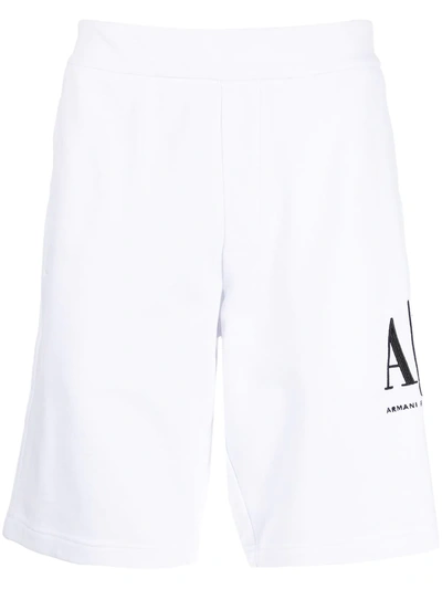 Shop Armani Exchange Logo Print Track Shorts In Weiss