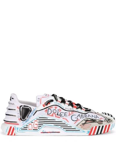 Shop Dolce & Gabbana Milano Ns1 Hand-painted Sneakers In White