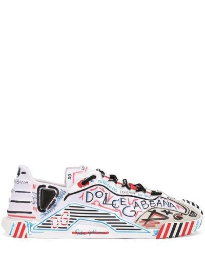 Shop Dolce & Gabbana Graffiti Logo Print Sneakers In Weiss