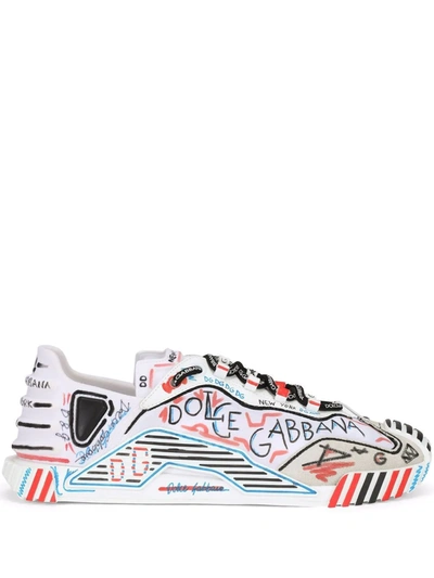 Shop Dolce & Gabbana New York Ns1 Hand-painted Sneakers In White