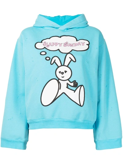 Natasha Zinko Happy Sunday Hooded Cotton-blend Sweatshirt In Blau