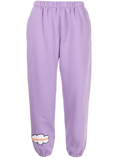 Natasha Zinko Happy Friday Distressed Cotton-blend Sweatpants In Violett