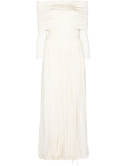 Shop Aleksandre Akhalkatsishvili Off-shoulder Long-sleeve Gown In Weiss