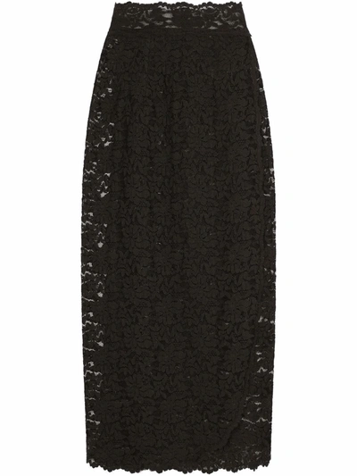 Dolce & Gabbana Sheer Lace Midi Skirt In Schwarz