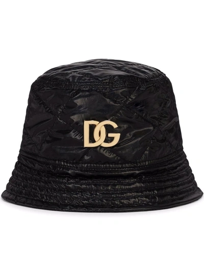 Shop Dolce & Gabbana Quilted Faux-leather Bucket Hat In Schwarz