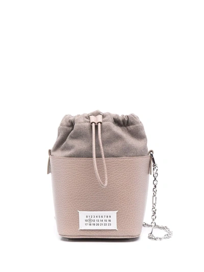 Shop Maison Margiela Small Leather Bucket Bag In Nude