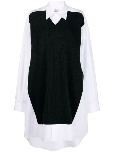 Shop Maison Margiela Oversized Jumper-panel Shirt Dress In Weiss