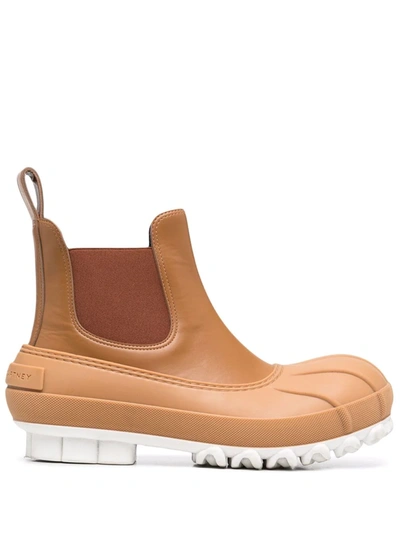 Stella Mccartney Duck Rubber-trimmed Vegetarian Leather Chelsea Boots In Braun