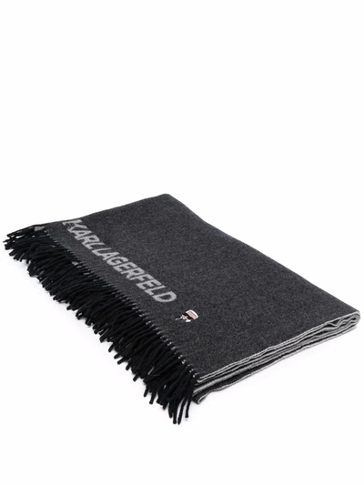 Shop Karl Lagerfeld K/ikonik Wool Blanket In Schwarz
