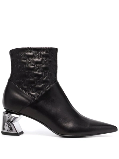 Shop Karl Lagerfeld K-blok Monogram Leather Boots In Schwarz