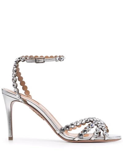 Aquazzura Tequila 85 Crystal-embellished Sandals In Silver
