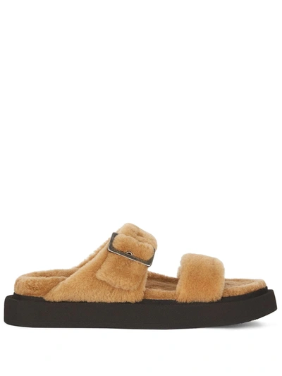 Giuseppe Zanotti Buckled Platform Slides In Braun