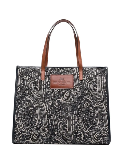 Shop Etro Logo-patch Paisley-embroidered Tote Bag In Blau