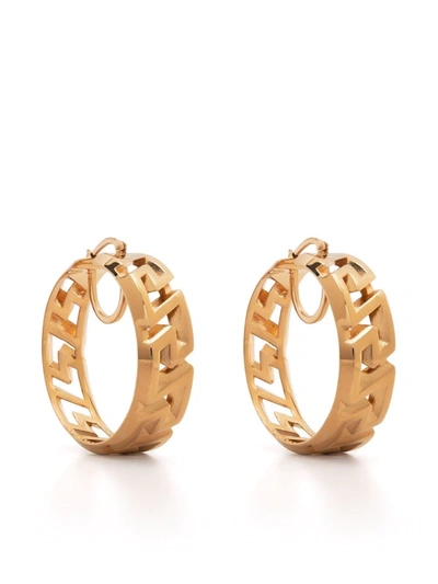 Shop Versace Greca Hoop Earrings In Gold