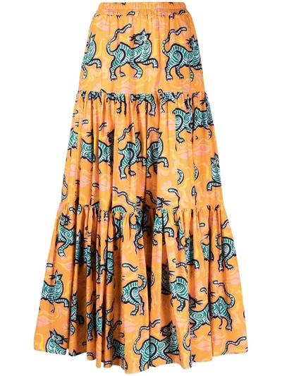 Shop La Doublej Crazy Tigers Print Skirt In Orange